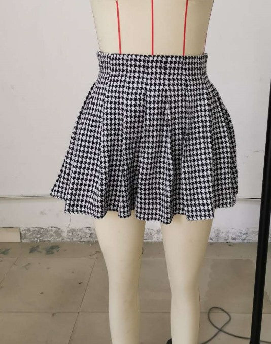 Houndstooth Pleated All-Match Skirt