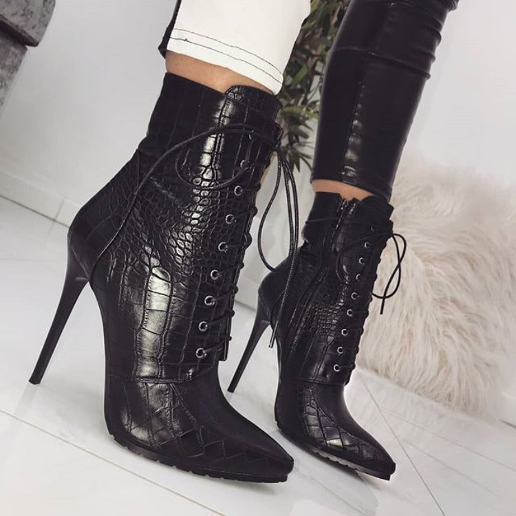 Seductive Serpent Lace-up Pointed-toe Women's Boots