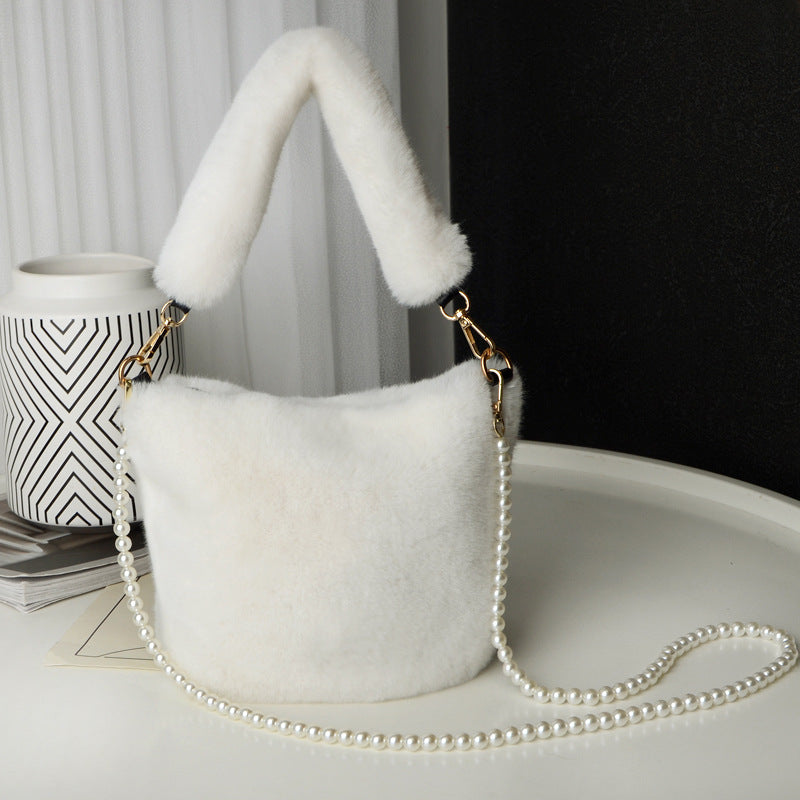 Plush Pearl Chain Checkerboard Bag