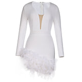 Evonne Feathered Long Sleeved Mini Skirt