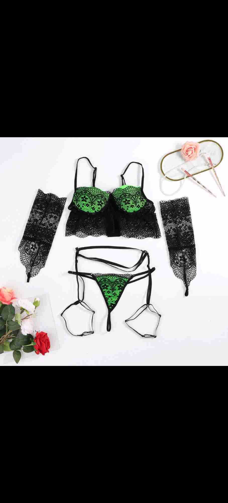 Sensual Noir Three-Piece Lingerie Garter Set