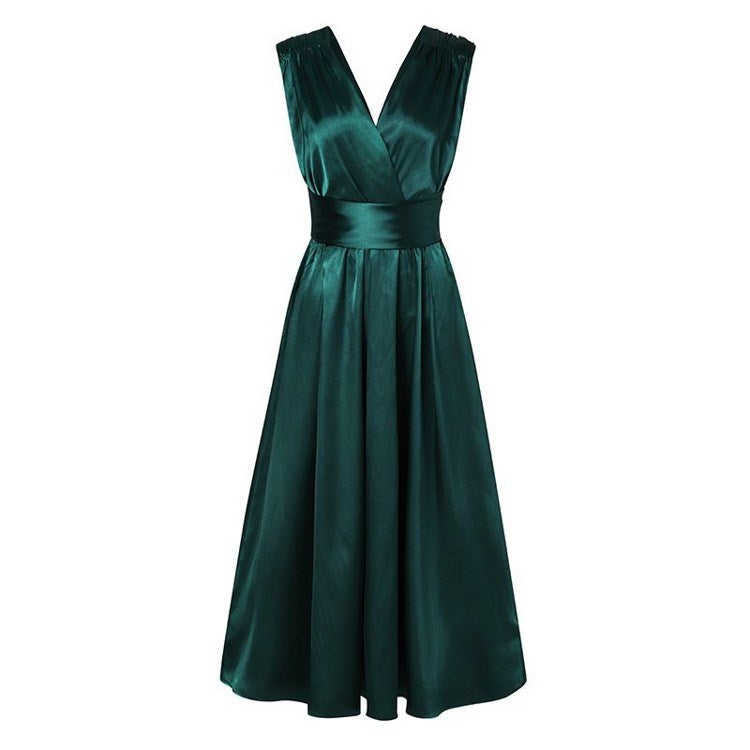 Marilyn Satin Criss Cross Bow Midi Dress