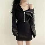 Sweet Zipper Hooded Skirt Set