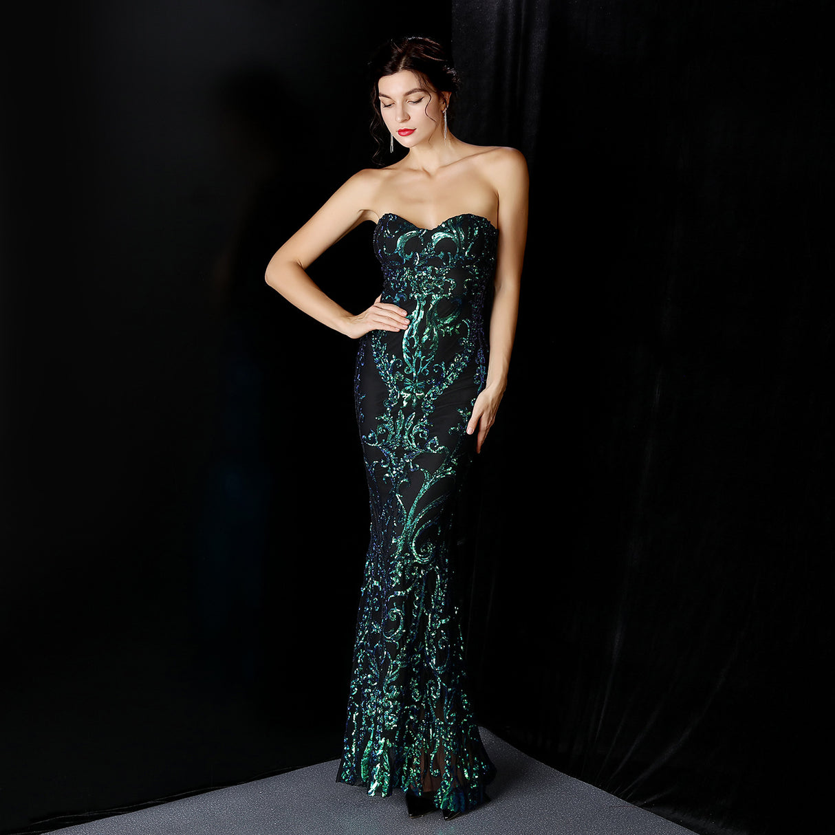 Amara Sequined Strapless Evening Dress