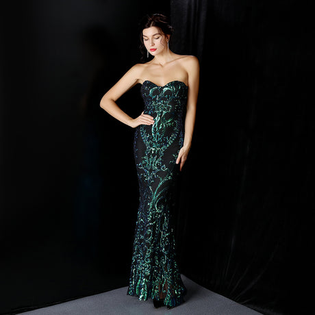 Amara Sequined Strapless Evening Dress