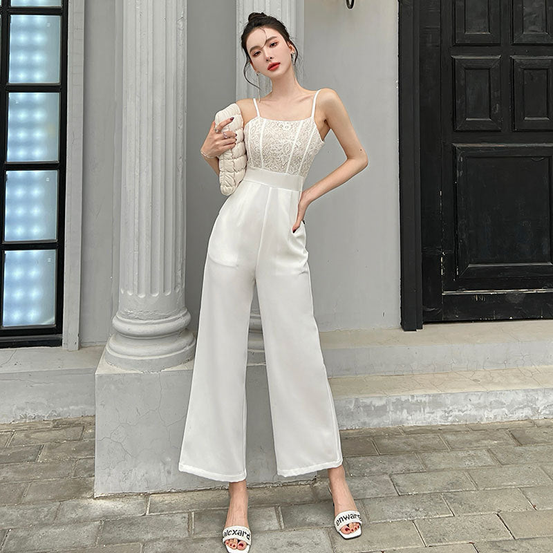 Beige High-Waist Wide Leg Jumpsuit