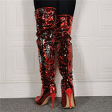 Sparkling Sequin Siren Over Knee Boots