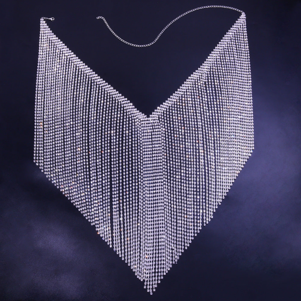 Glamourous Rhinestone Fringed Chest Chain