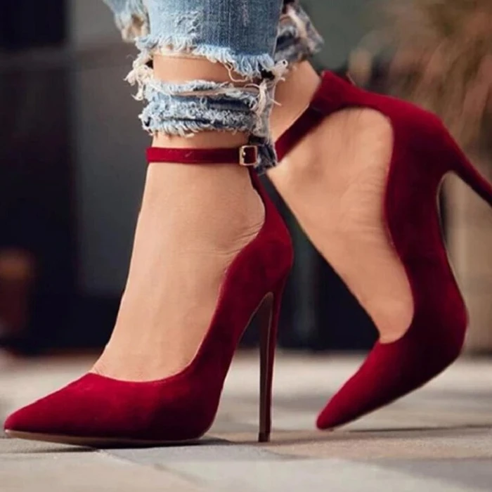 Suede Buckle Pointed Super High Heels