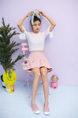 Bowtie Pleated Cotton Blend Skirt