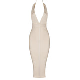 Nevaeh Halter Deep Plunge Bandage Midi Dress