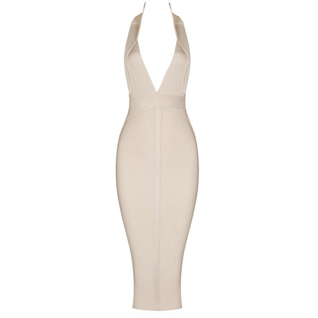 Nevaeh Halter Deep Plunge Bandage Midi Dress