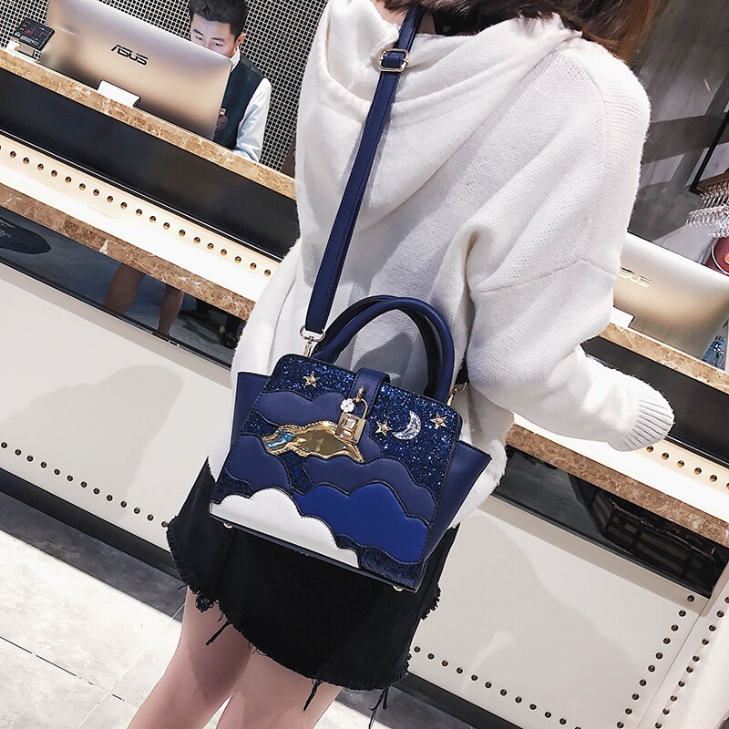 Embroidered Leather Wing Shape Shoulder Bag