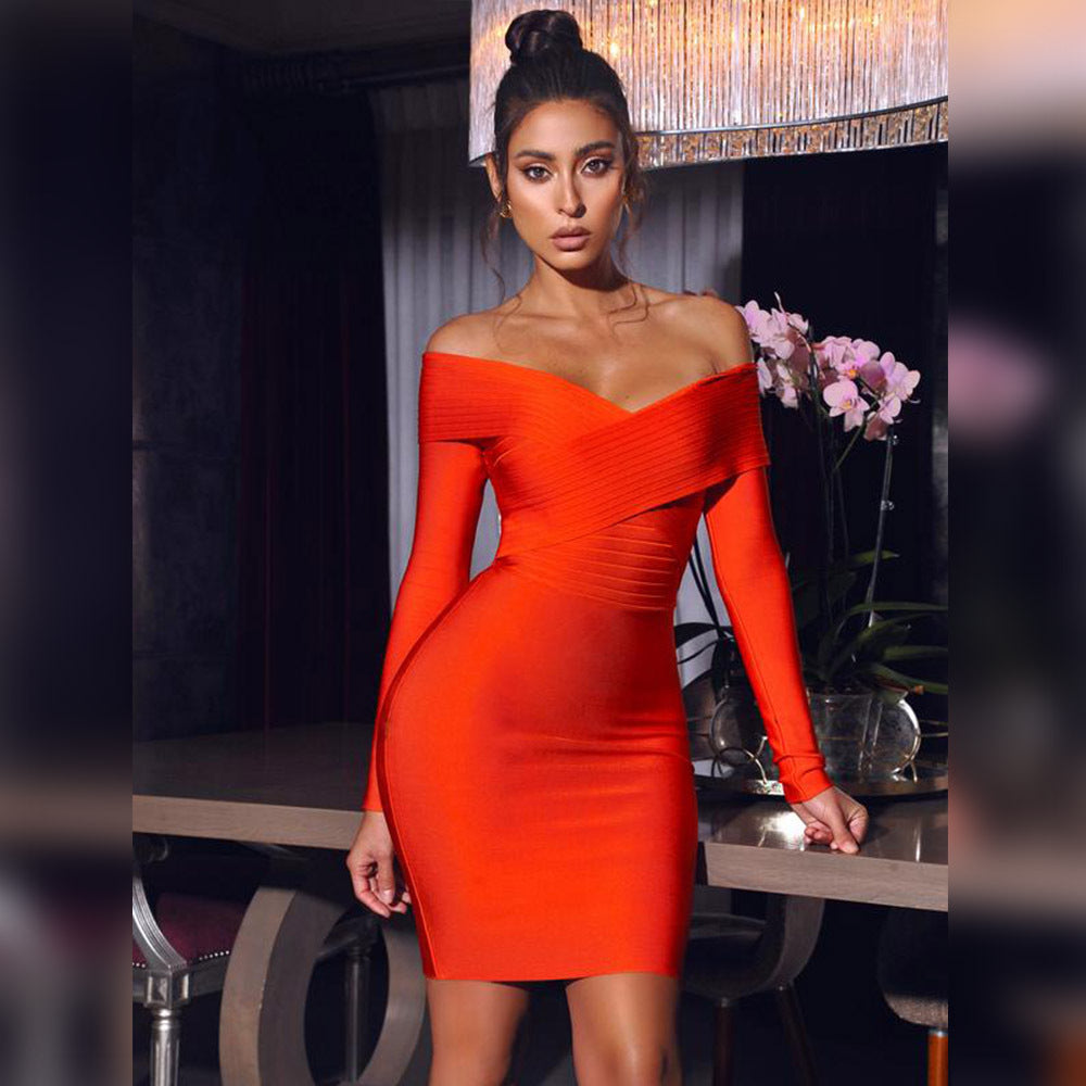 Allie Long Sleeved Criss Cross Bandage Midi Dress