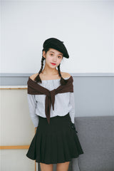 Bowtie Pleated Cotton Blend Skirt