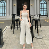 Beige High-Waist Wide Leg Jumpsuit