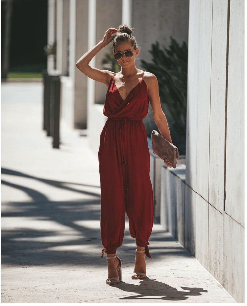 Floral Print Cotton Spaghetti Strap Jumpsuit