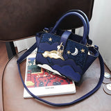 Embroidered Leather Wing Shape Shoulder Bag