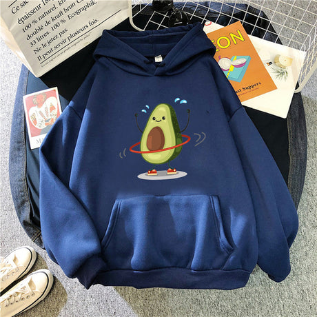 Sporty Avocado Print Warm Hoodie