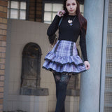 Lace Plaid Pleated High Waist Skirt