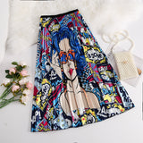 Printed Pleated Elastic Waist Skirt