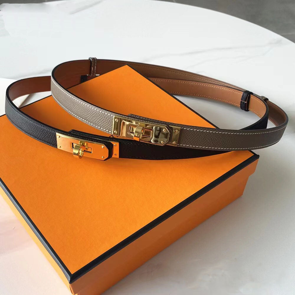 Sleek Rotating Buckle Leather Thin Belt