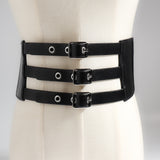 Retro Triple Buckle Elastic Waist Belt