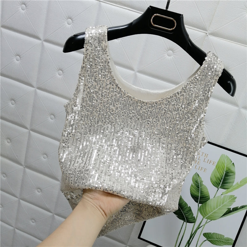 Glitter Sequin Sparkle Cami Crop Top