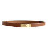 Sleek Rotating Buckle Leather Thin Belt