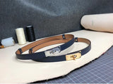 Sleek Rotating Buckle Leather Thin Belt