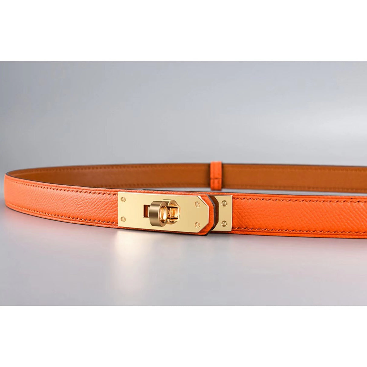 Sleek Rotating Buckle Leather Thin Belt