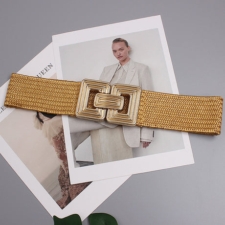 Golden Glam Metal Buckle Jute Waist Belt