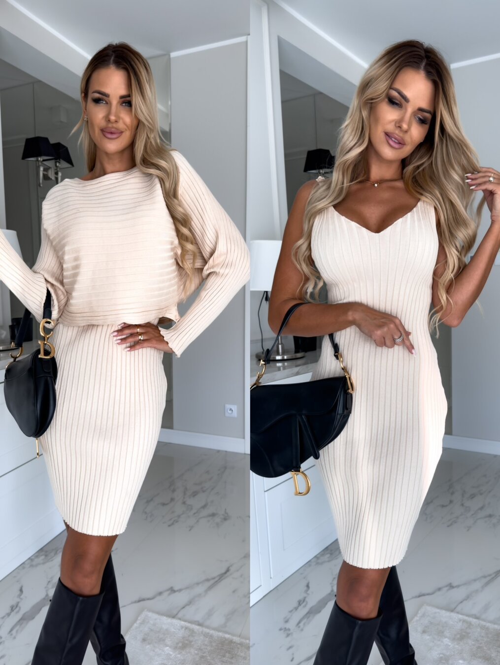 Samantha Ribbed Knit Sweater Midi Dress