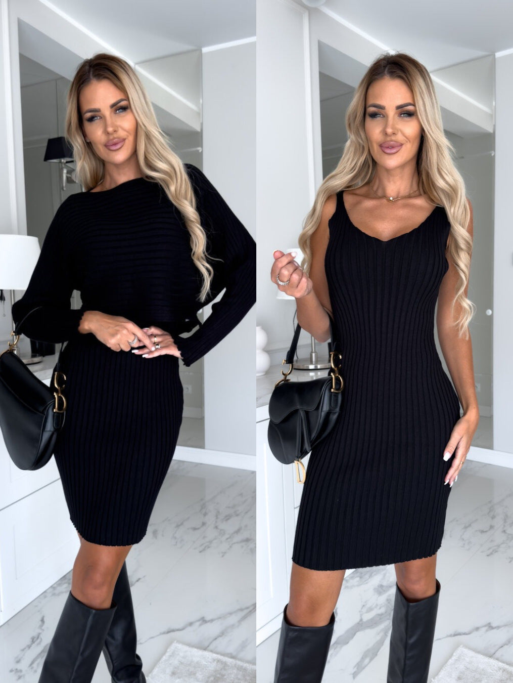 Samantha Ribbed Knit Sweater Midi Dress