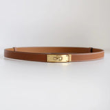 Sleek Rotating Buckle Leather Thin Belt