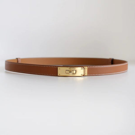 Sleek Rotating Buckle Leather Thin Belt