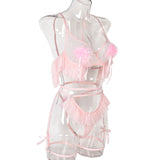 Pleated Sheer Feathered Garter Set