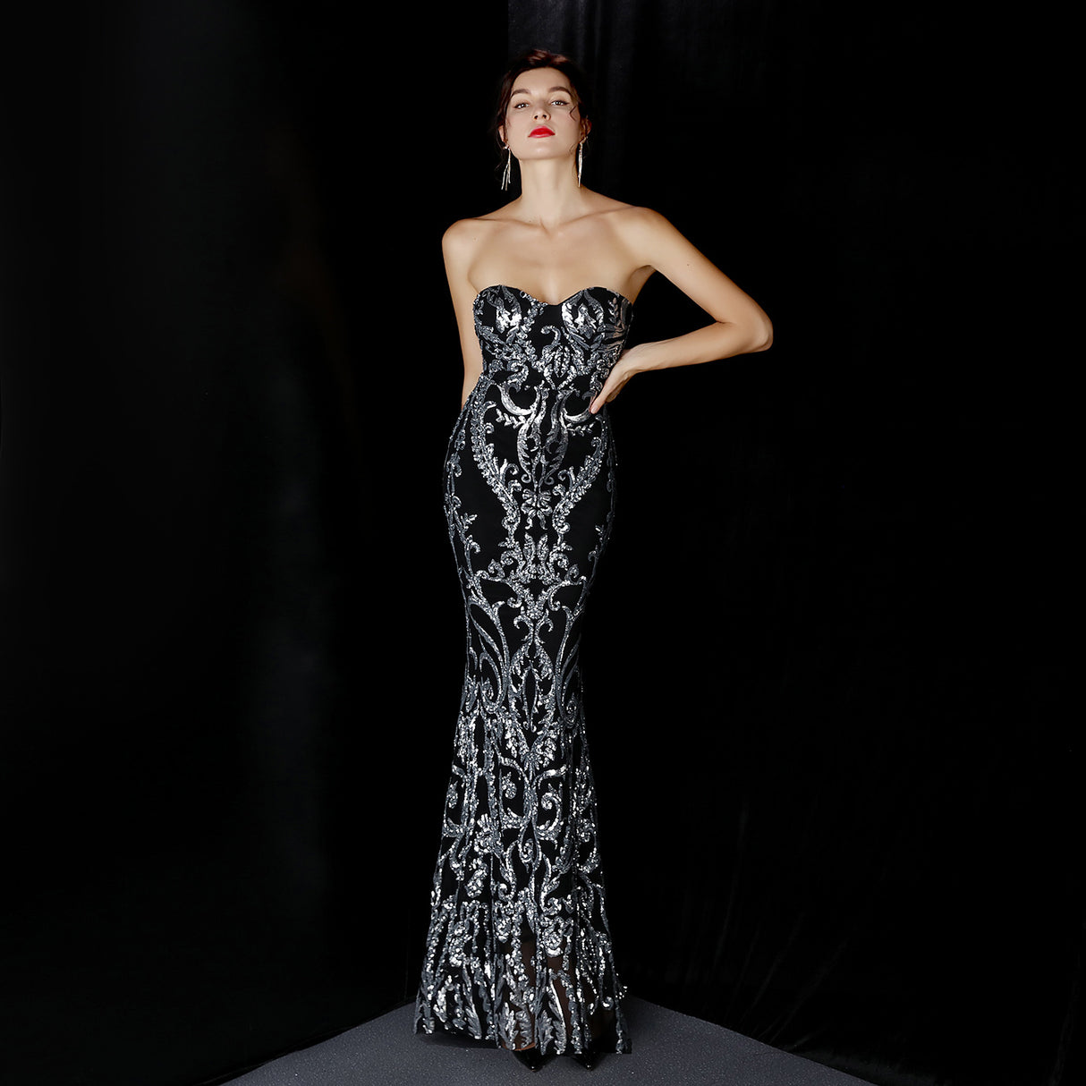 Amara Sequined Strapless Evening Dress