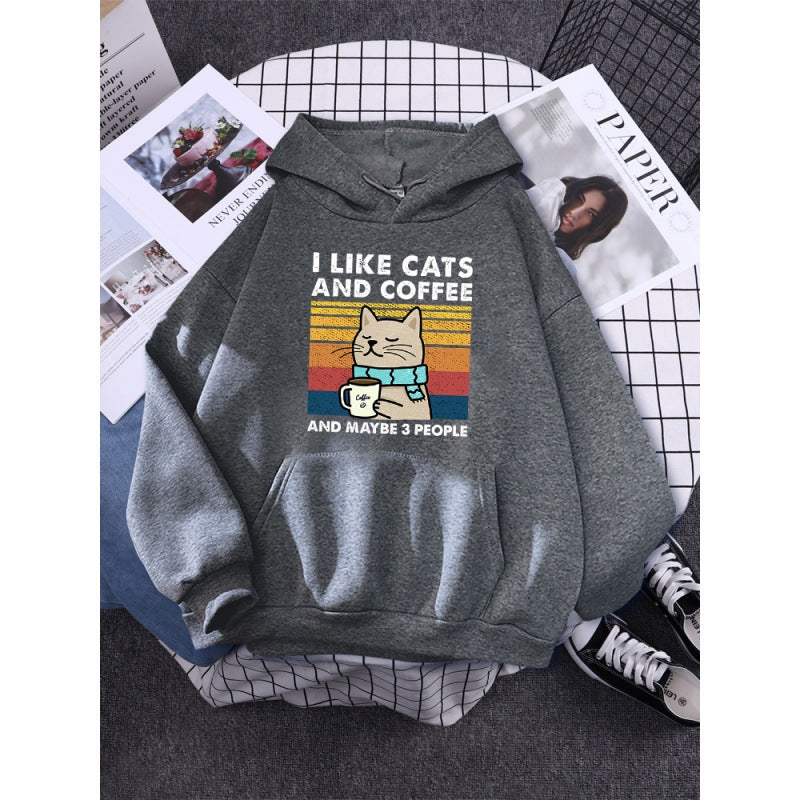 Cats & Coffee Printed Women's Hoodie