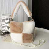 Plush Pearl Chain Checkerboard Bag