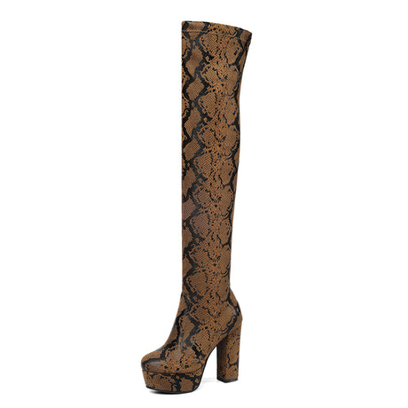 Seductive Snake Print Thigh-High Boots