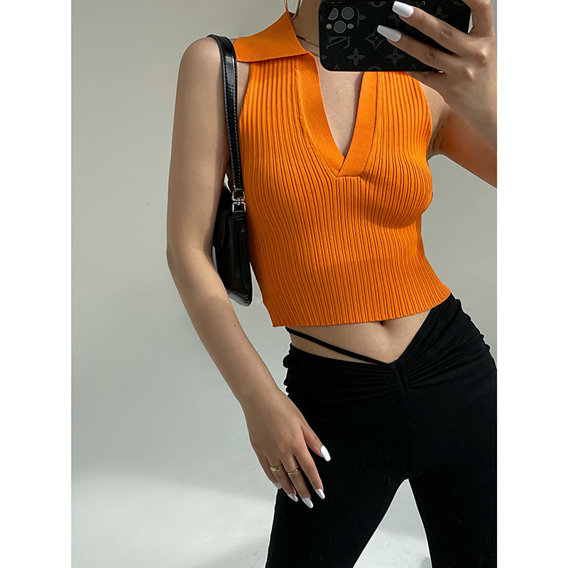 Polo Knit Crop Top