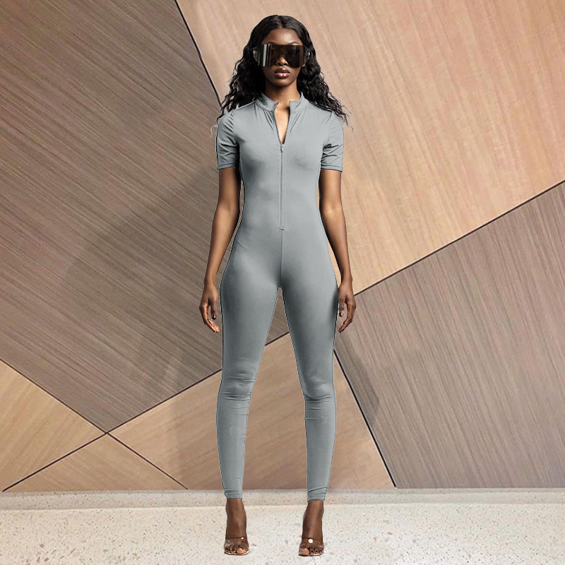 Solid Color Casual Sports Jumpsuit