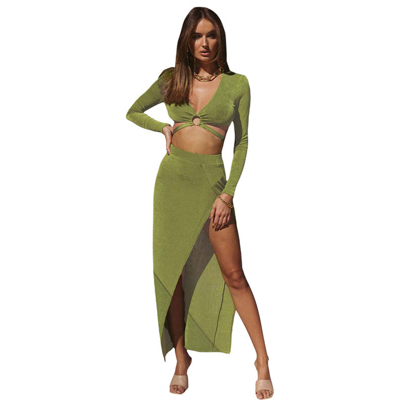 Ashley Long Sleeved High Slit Skirt Set