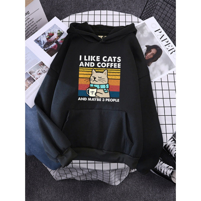 Cats & Coffee Printed Women's Hoodie