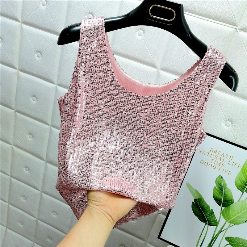 Glitter Sequin Sparkle Cami Crop Top