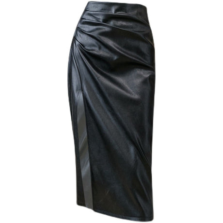 Pleated Leather Maxi Skirt