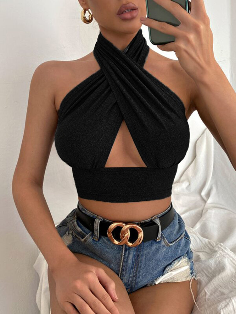 Lydia Criss Cross Halter Crop Top