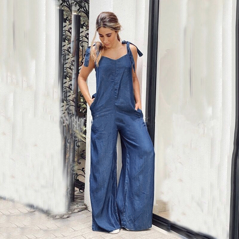 Denim Stitched Suspender Jumpsuit