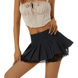 Lace Pleated Stripe Skirt